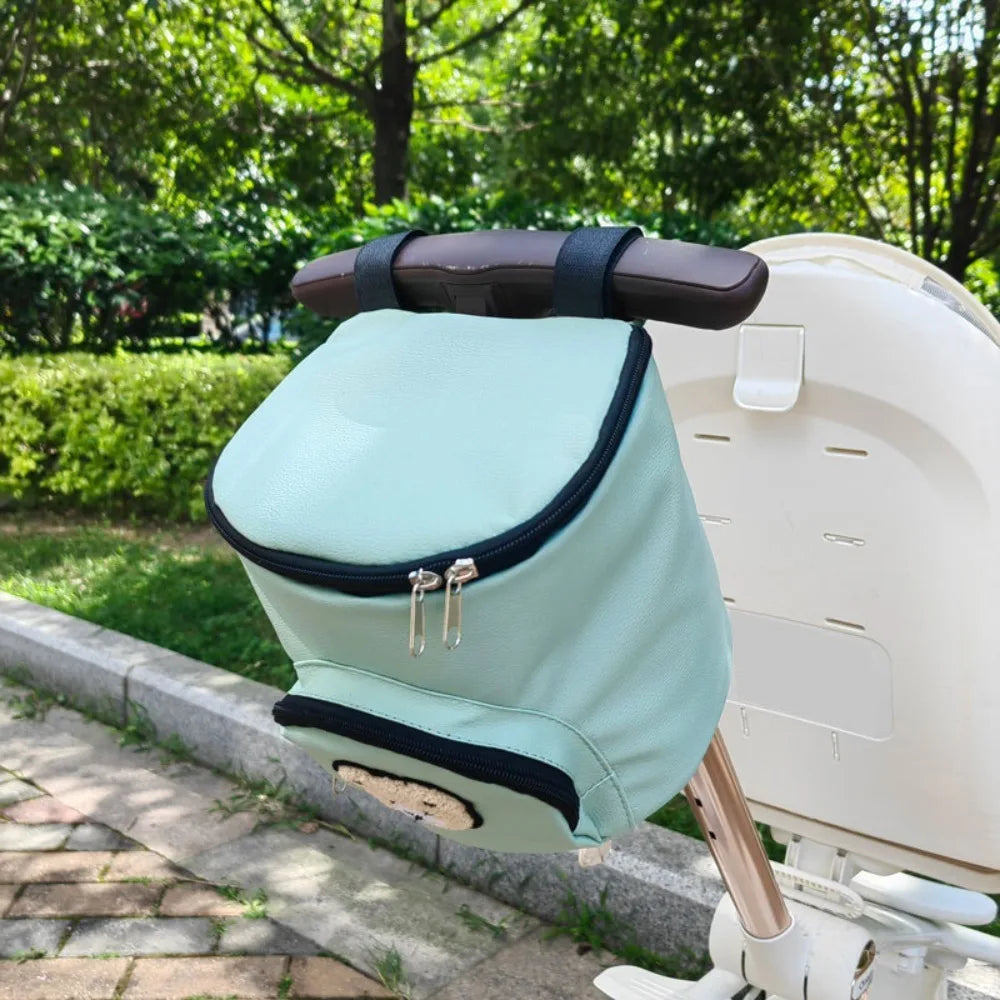 Cute Waterproof Baby Stroller Hanging Bag PU Leather Cartoon Bear Umbrella Cart Bags Large Capacity Mommy Storage Bag