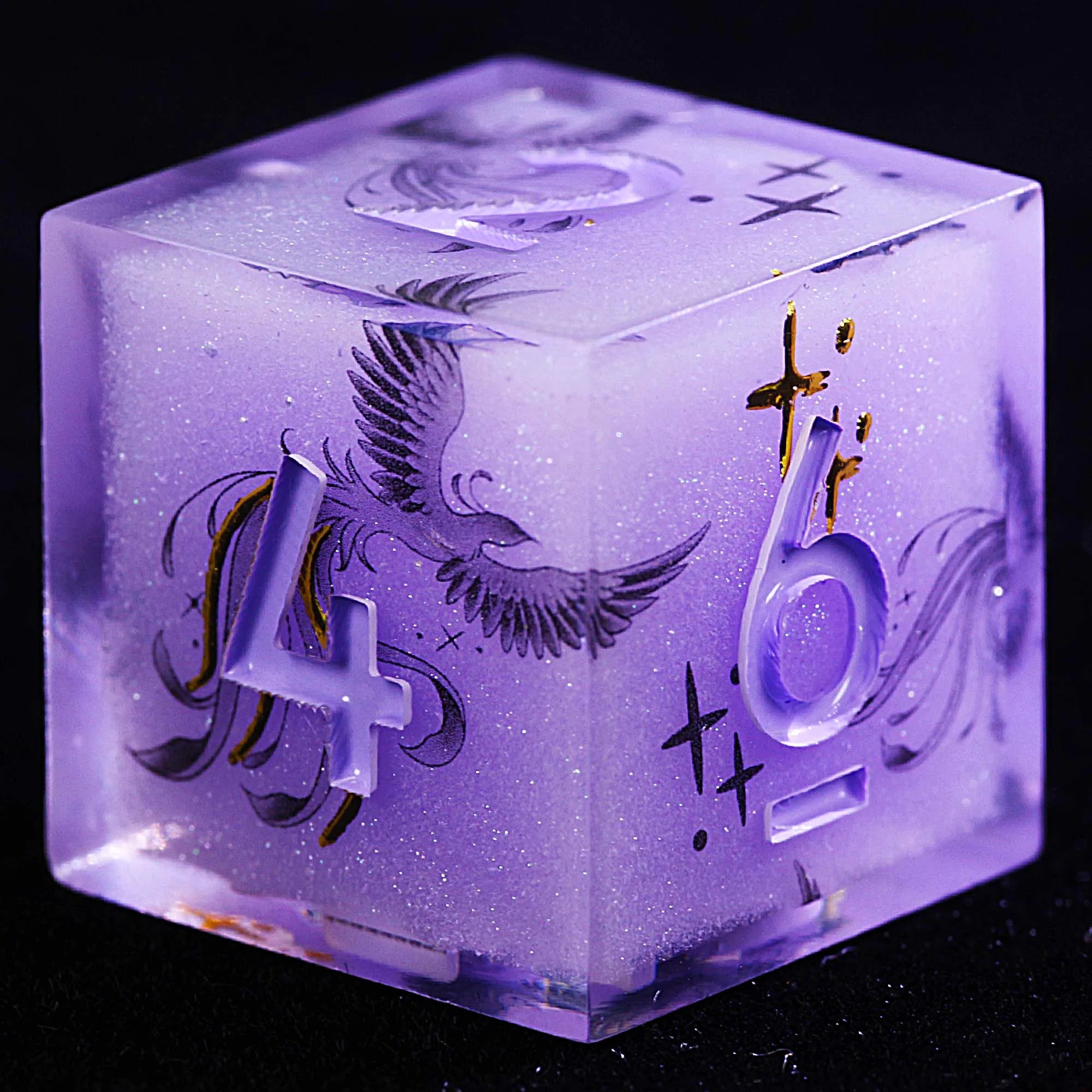 9 Polyhedral Resin Dice DnD Set Violet Phoenix Oath