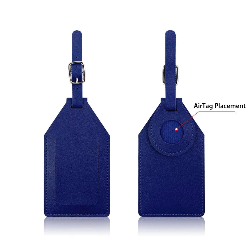 PU Leather Luggage Tag with Tracker Holder Privacy Flap ID Card Window Adjustable Buckle Travel Suitcase Name Label Accessories
