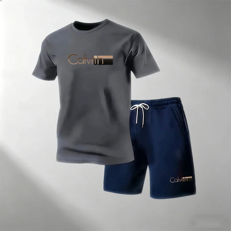 2026 Summer Men Streetwear Two Piece Set O Neck T Shirt Sports Shorts Quick Dry Fitness Running Outfit Fashion Casual Tracksuit