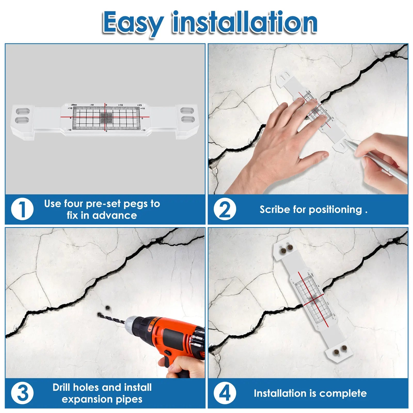 3Pcs Crack Monitoring Record Acrylic Crack Monitor Gauge Waterproof Crack Measure and Record Device for Wall Crack Measure