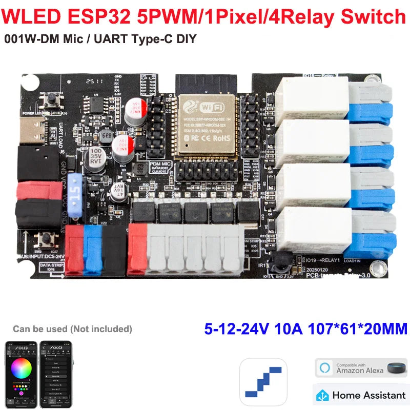 5GLEDOPTO ESP32 PWM WLED Dynamic LED Controller 5 in 1 DC12-24V WIFI App Control for RGBCCT RGBW RGB CCT DM WS2811/2B/3/5 Strip