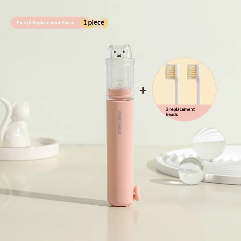 2 In 1 Foldable Travel Toothbrush Set Portable Toothpaste Storage Soft Bristle with Bear Cover Macaron for Business Travel