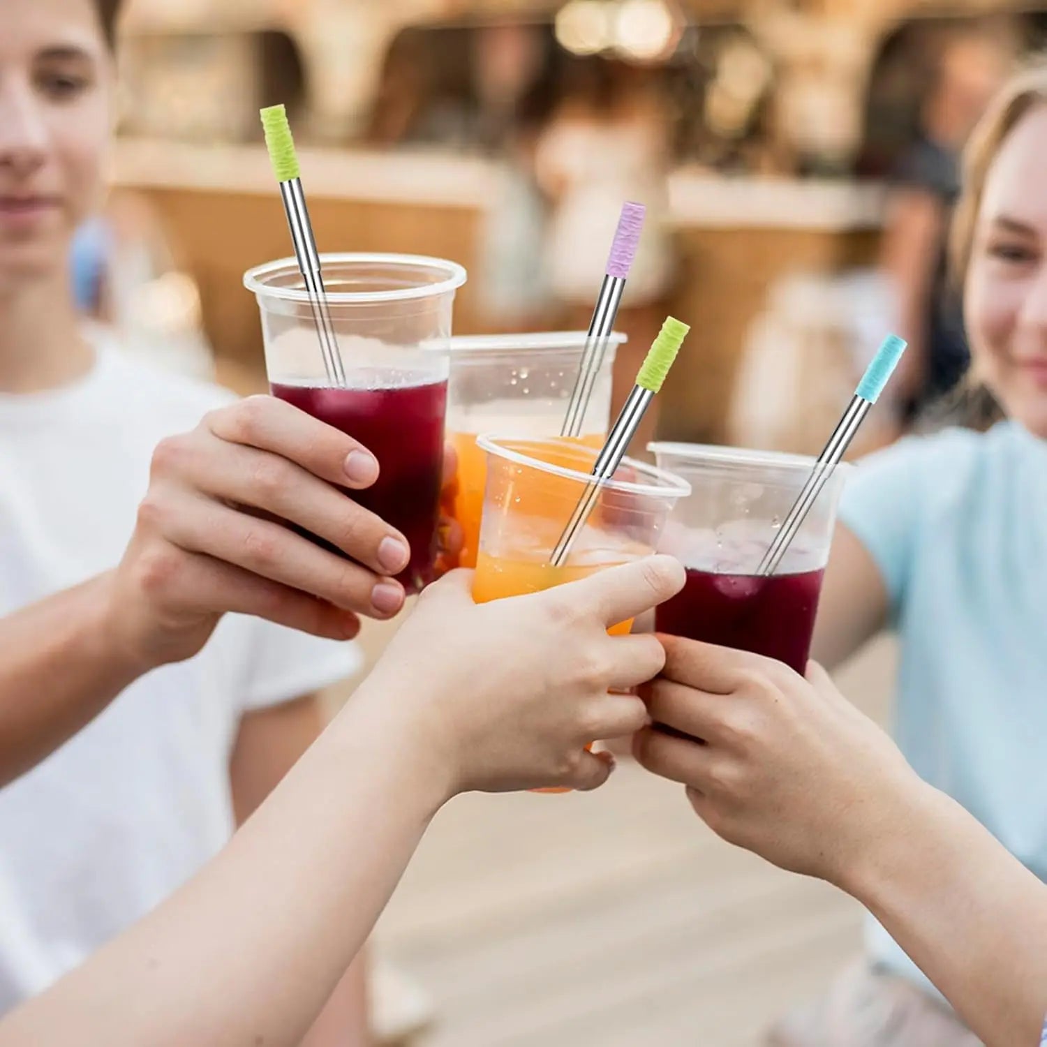 Reusable Straws Collapsible Stainless Steel Drinking Straw With Cleaning Brush Portable Straw For Travel Outdoor