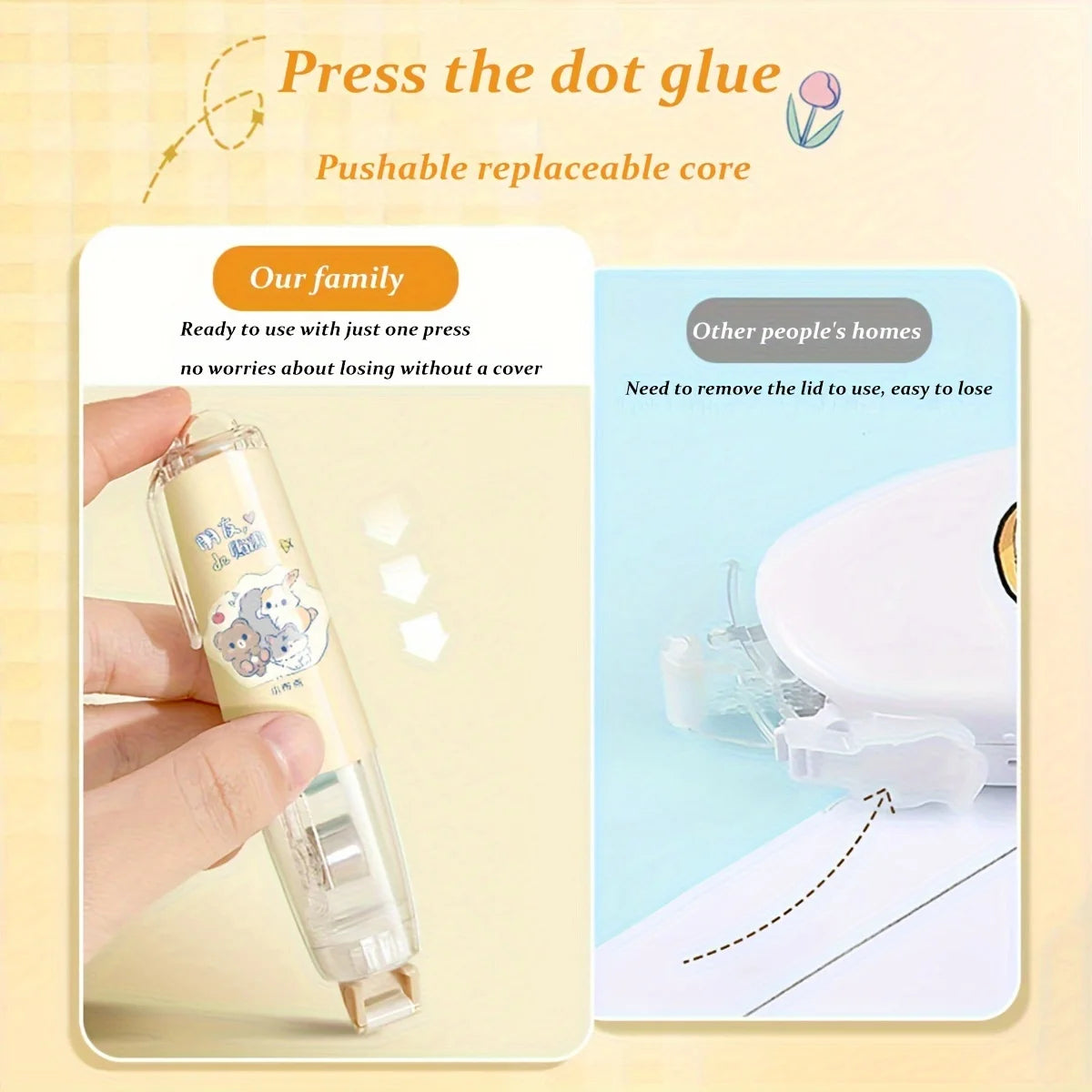 Cute Cartoon Animal Dot Glue Tape Roller, Portable Double Sided Adhesive Tape DIY Scrapbooking  Photo School Office Supplies