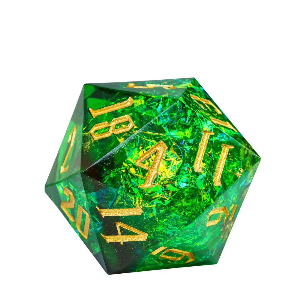 Cusdie 33mm Rainbow Film D20 Dice, 20 Sided Resin Sharp Edges Dice, Single D20 Polyhedral Dice, for Role Playing Board Game