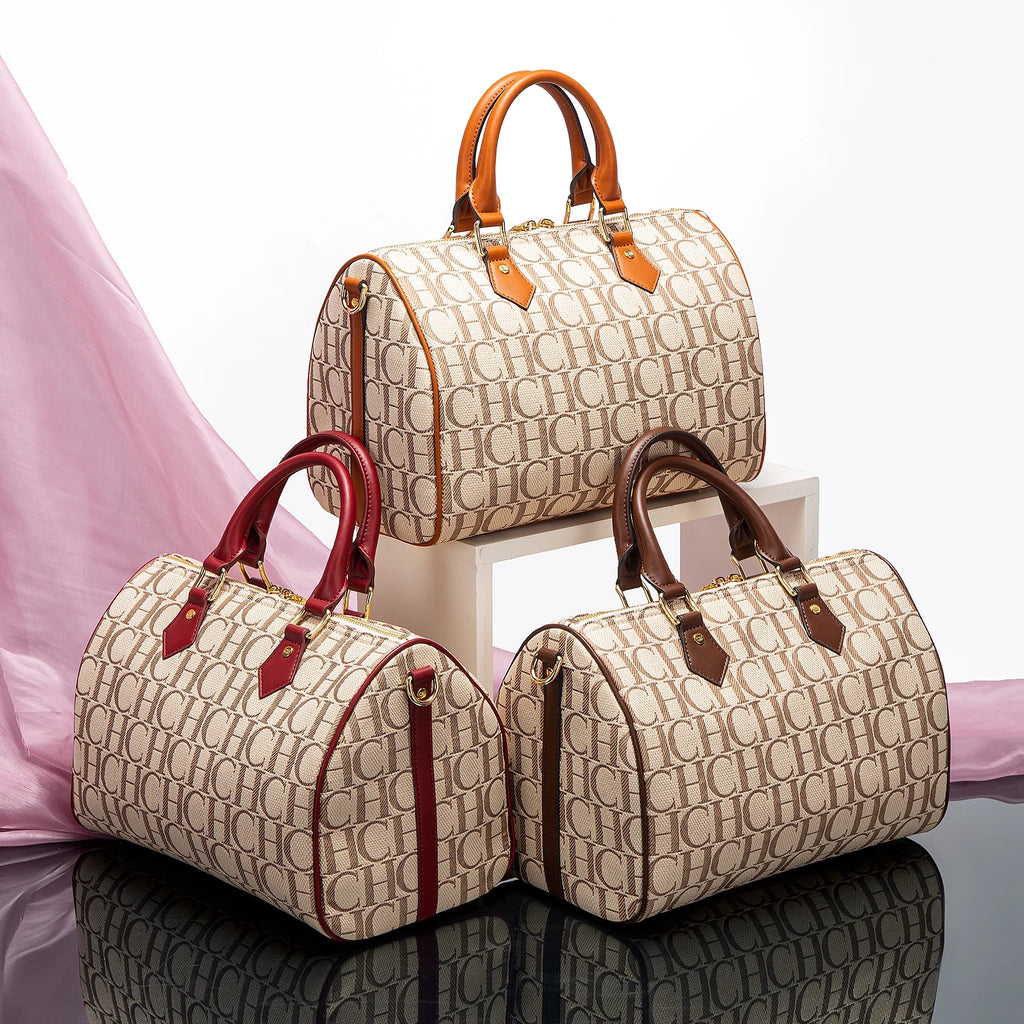 CHCH Women's Pillow Bag Autumn/Winter New Collection Letter Handbag Brown Boston Bag