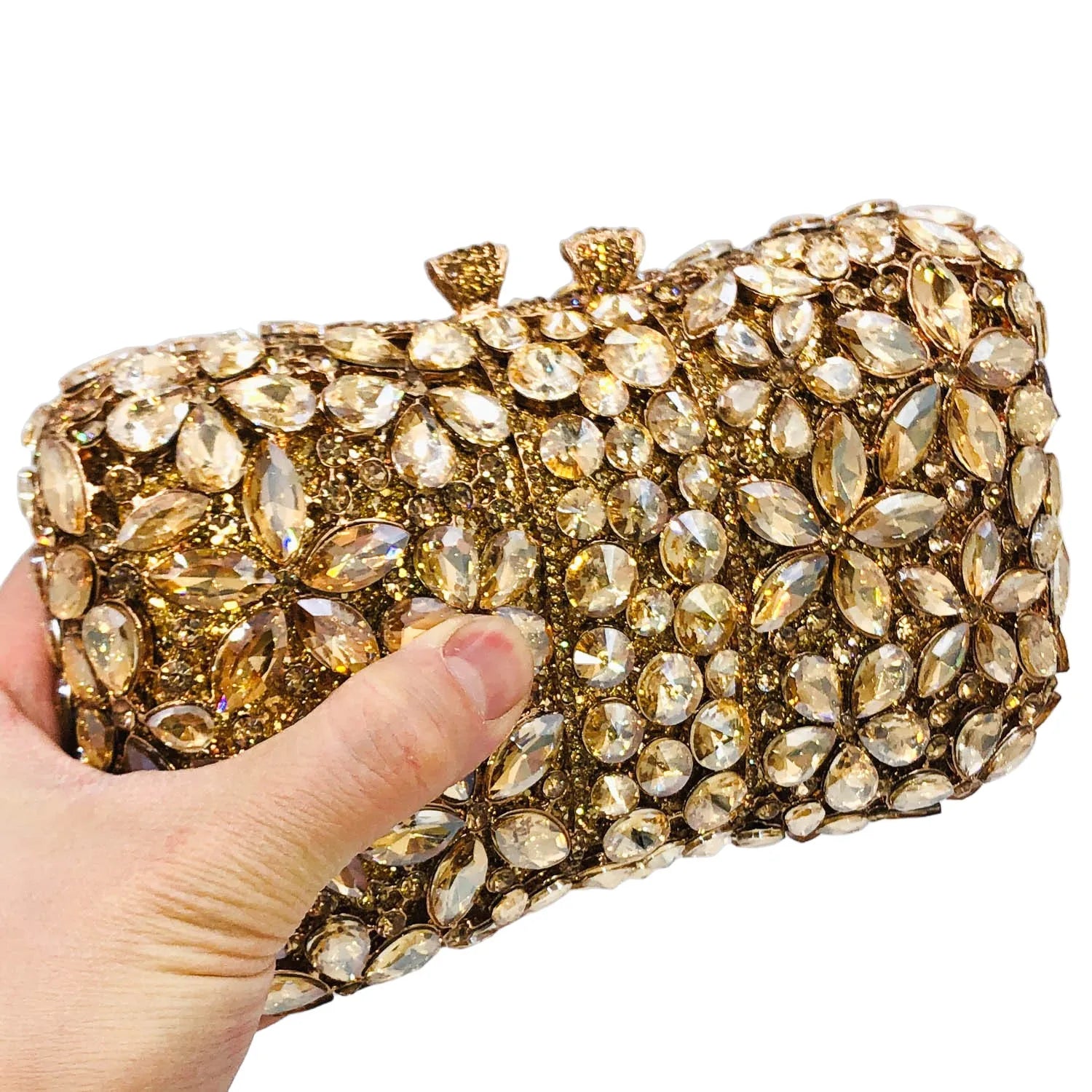 Boutique De FGG Flower Clutch Purses for Women Rhinestone Clutch Bags Formal Evening Handbags Party Dinner Crystal Clutch Bag