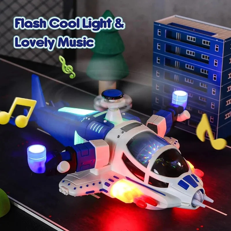 Light-Up Helicopter Toy for Toddlers, 360° Rotating Airplane Toy with Music and Obstacle Avoidance, Birthday Gift for Kids