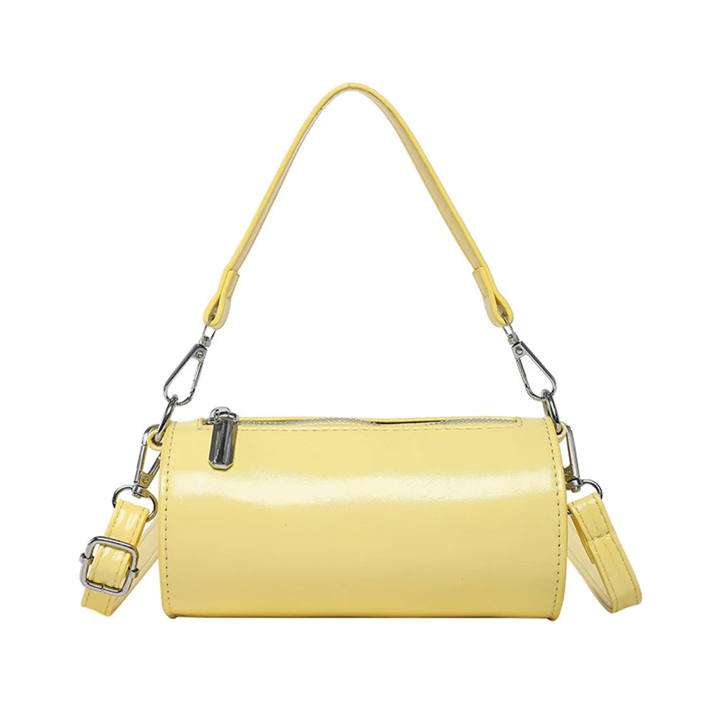 Women's Column Shape Stylish Commute Solid Candy Color Tote Pillow Bag 2025 New Casual Versatile Wax Leather Crossbody Bags