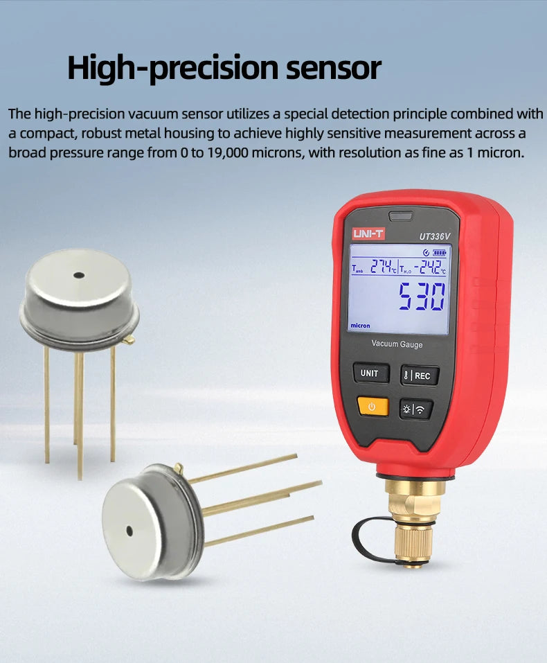  Professional UT336V Wireless Vacuum Gauge With LED Alarm IP54 Waterproof 8000 Data Storage for HVAC Refrigeration APP Alarm