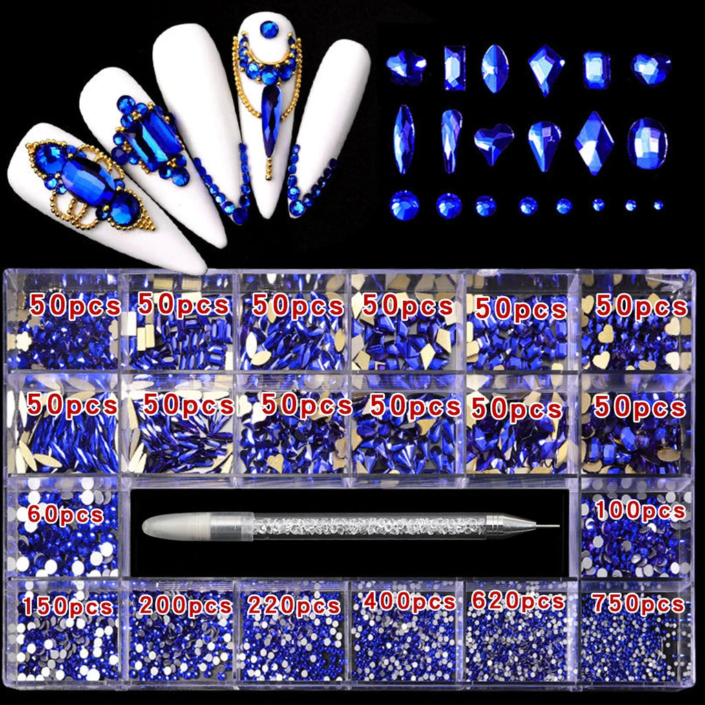 21 grid nail art diamond flat bottom glass diamond multi-style special-shaped diamond shiny nail rhinestone DIY nail art jewelry