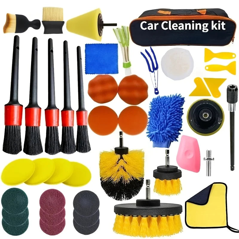 New Car Cleaning Kit Scrubber Drill Detailing Brush Set Air Conditioner Vents Towel Polisher Car Auto Detailing Tools