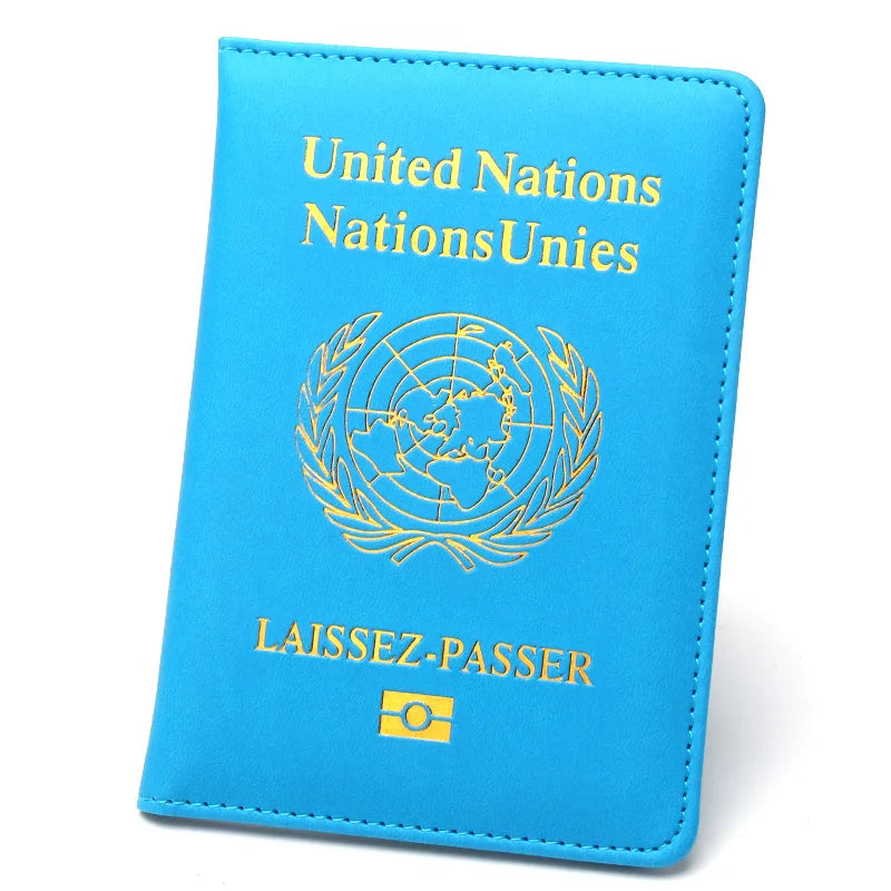 United Nations Laissez-Passer Passport Cover PU Leather Protector Case UN Logo Travel Wallet