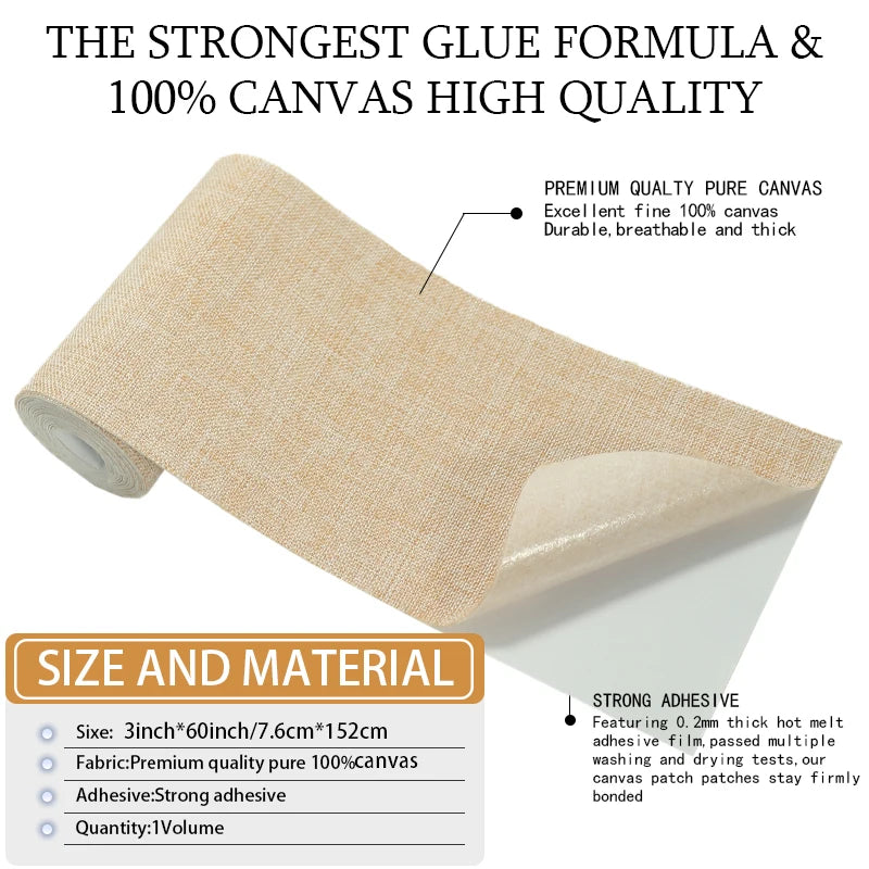Self Adhesive Linen Repair Tape 7.6x152cm Waterproof Linen Repair Patches for Linen Materials Furniture Tents Sofas Clothing