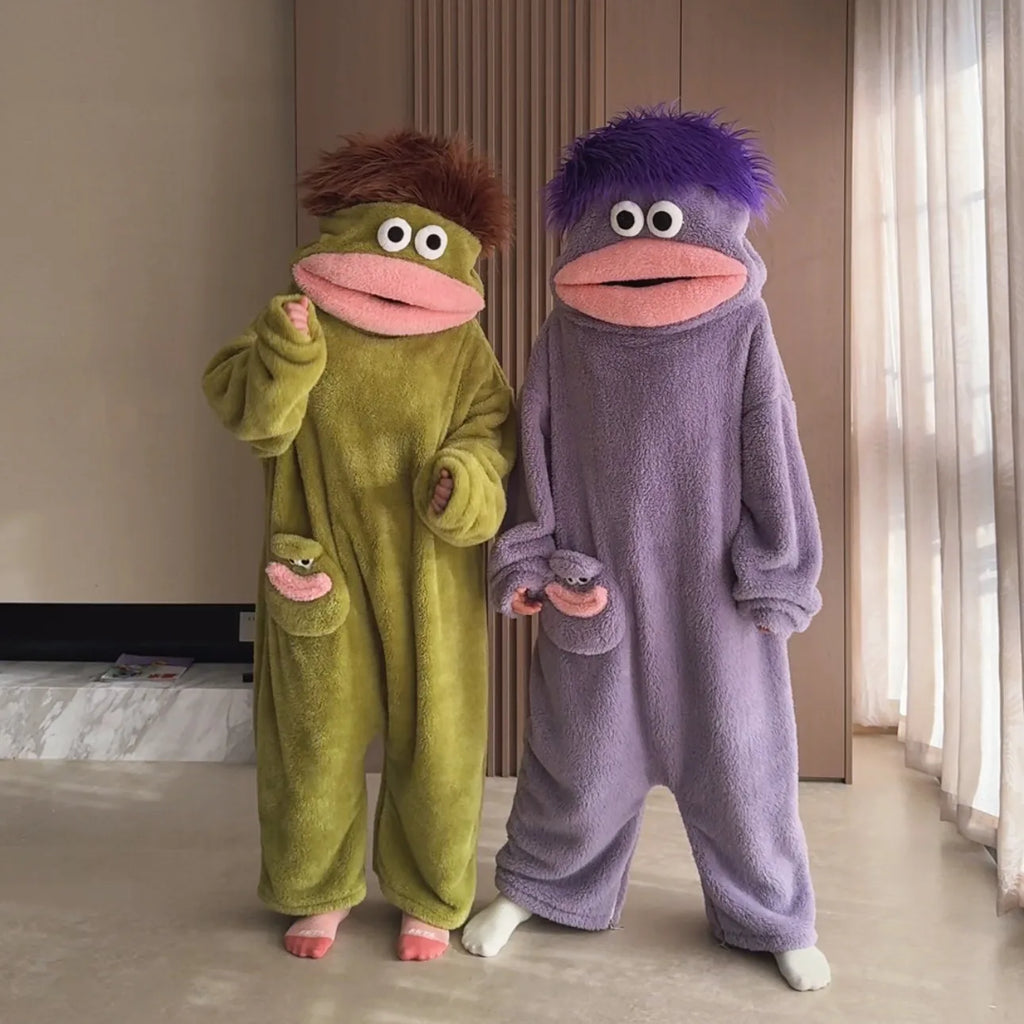 New Big Mouth Monster Cute Funny Onesie Pajamas Thickened Coral Fleece Homewear For Couples Men Women Autumn Cartoon Pajamas