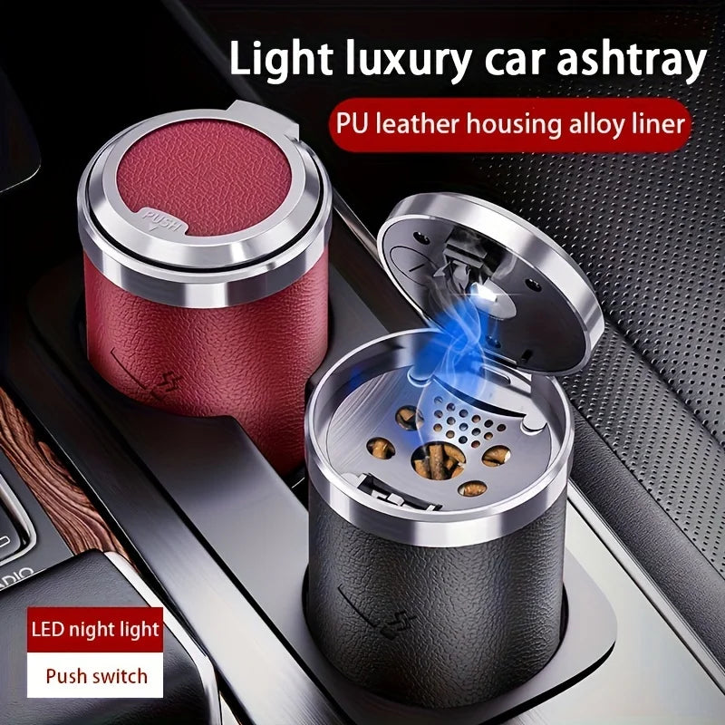 Car Ashtray Portable With LED Light Vacuum Anti-Smell Odorless Cigar Ashtray Mini Trash Can for Cup Holder Accessories