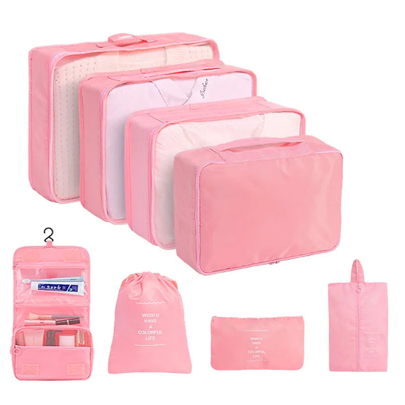 8Pcs/Set Travel Organizer Storage Bags Suitcase Packing Cubes Set Cases Portable Luggage Clothes Shoe Tidy Pouch Folding