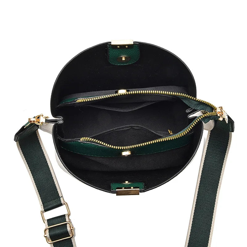 Minimalist Bucket Bag with Contrast Colors Strap & Hardware, Soft Textured Leather, Adjustable Crossbody Strap for Daily Wear