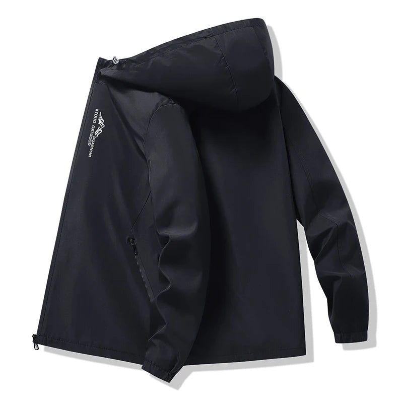 2026 Spring Waterproof Hooded Jacket Men Outdoor Softshell Zip Up Windbreaker Jackets Hiking Camping Coat Autumn Thin Overcoat