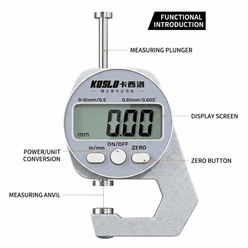 High Precision Digital Thickness Gauge Digital Display Accuracy Thickness Meter Wide Measuring Surface Portable