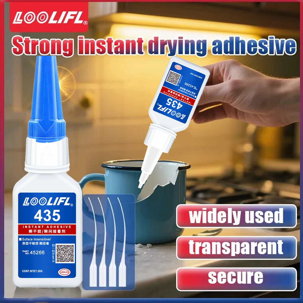 LOOLIFL 435 Multi-Purpose Super Glue Cyanoacrylate Adhesive Instant Fast Adhesive Rubber Wood Glass Stronger All Bonding Tool