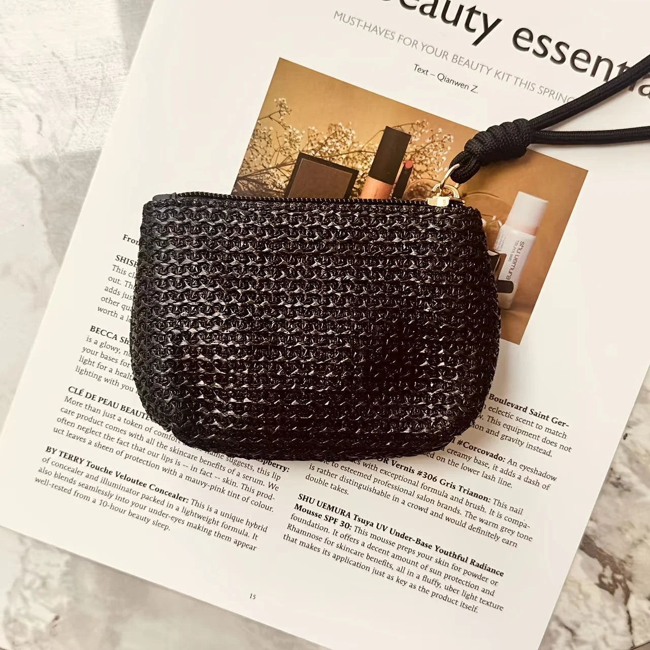 Summer Straw Key Coin Storage Purse,mini Zippered Card Holder,portable Wrist Bag Wallet Clutch Pouch,Beach Vacation Straw Bag