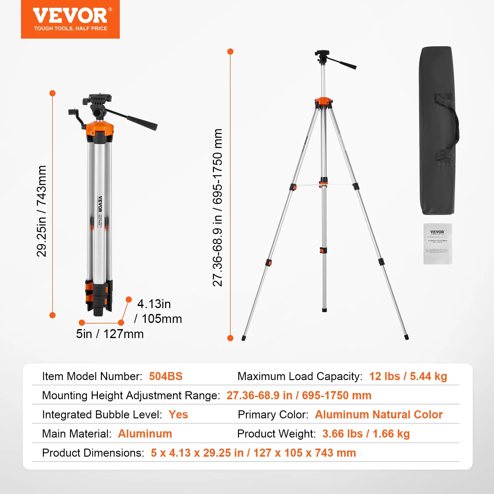 SucceBuy Laser Level Tripod 1/4"-20 & 5/8"-11 Thread Mount 40.94-133.85in Height Adjustment with Level Bubble & Heavy-duty Stand