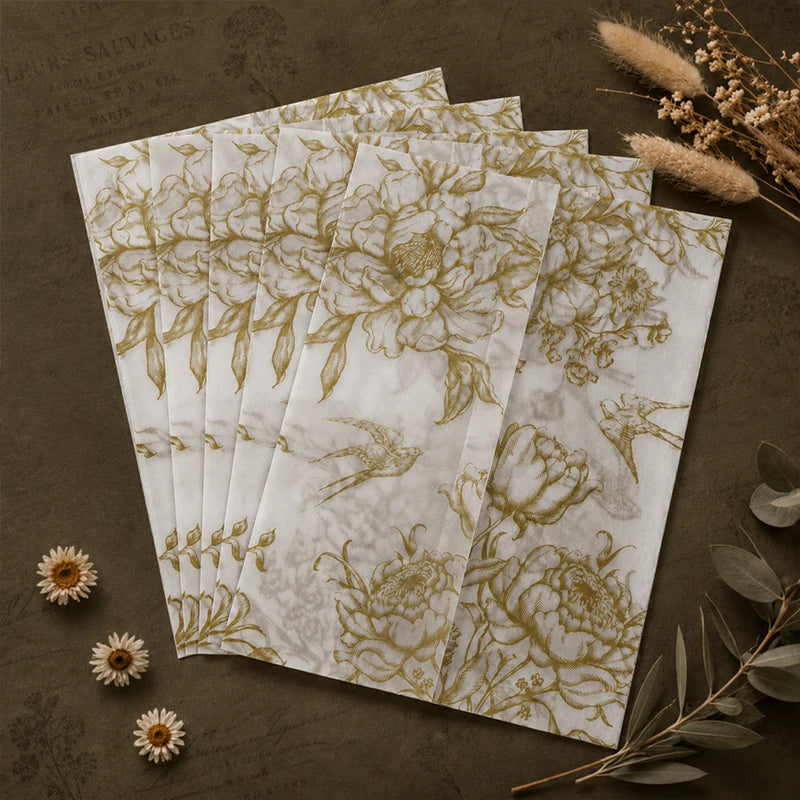 20/50pcs Vellum Wrap with Monochrome Flowers, Vintage Floral Vellum Jacket, DIY Vellum Fold Envelope,for Wedding Invitations