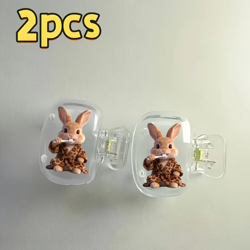 2pcs Rabbit Wearing Leopard Toothbrush Holder Clip Household Portable Travel Essential Toothbrush Cap Storage Box Holiday Gifts