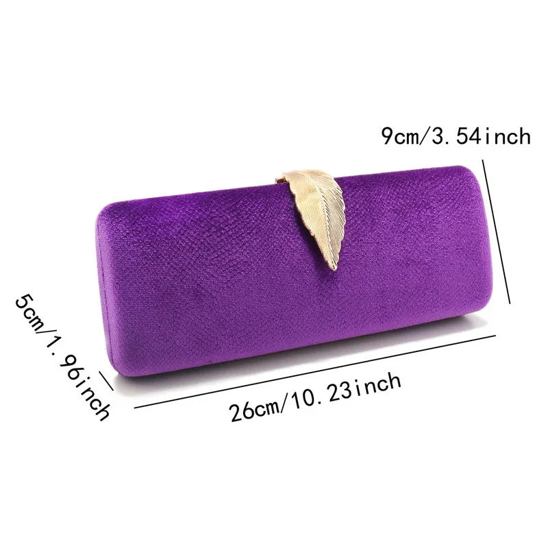 Luxury Design Serpentine Velvet Evening Bag Leaf Clasp Chain Handheld Purse Fashionable Envelope Clutch Bag for Party Wedding