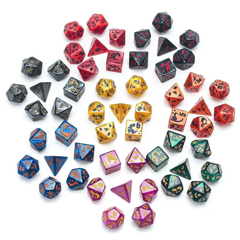 7Pcs/Set Dinosaur Dice Clear Engraved Digits Dice For Prehistoric Dinosaur For Tabletop Board Game Nights