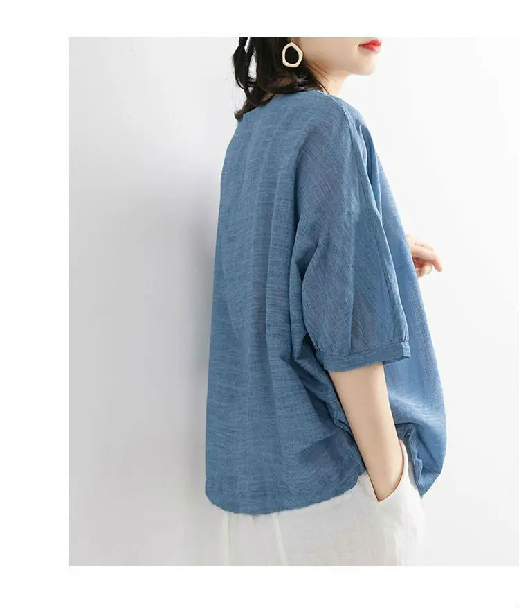 Plus Size Women's Summer Casual Solid Color Round Neck T-Shirt Loose Thin Office Lady Fashion New Arrival