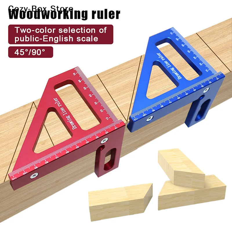 [ZY]Precision Aluminum Alloy Miter Triangle Ruler 45°/90° Woodworking Square Protractor 3D Multifunctional Measuring Toolsolss