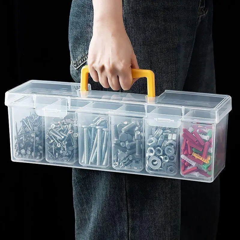Transparent Plastic Hardware Storage Box with Removable Dividers Portable Small Parts Organizer Container with Handle for Screws