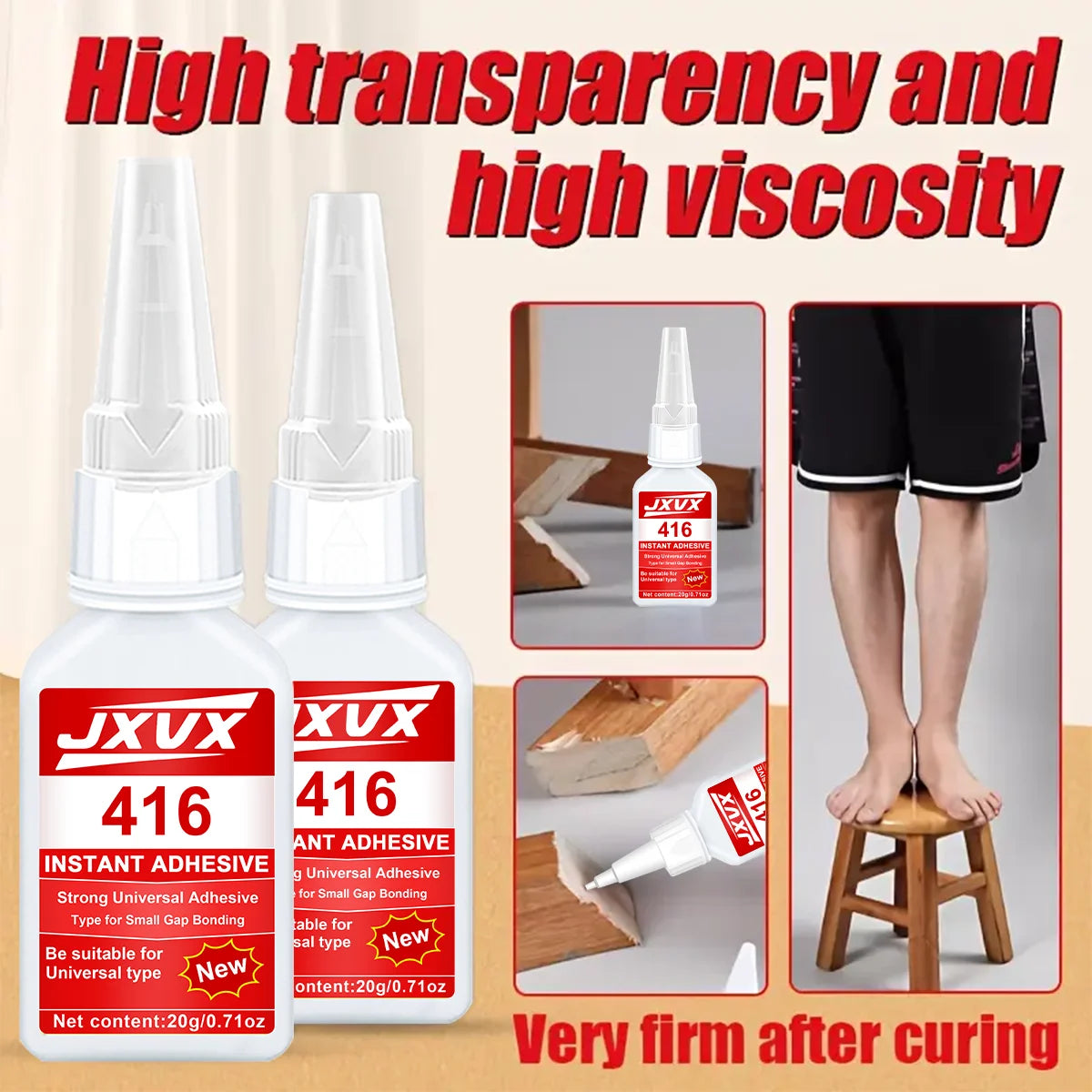 Quick-Drying Industrial 416 Super Glue, Newly Formulated with Cyanacrylate Activator Adhesive,Fast Drying Odorless Long Lasting Bonding,Home & Office Adhesive,With Clip Tool