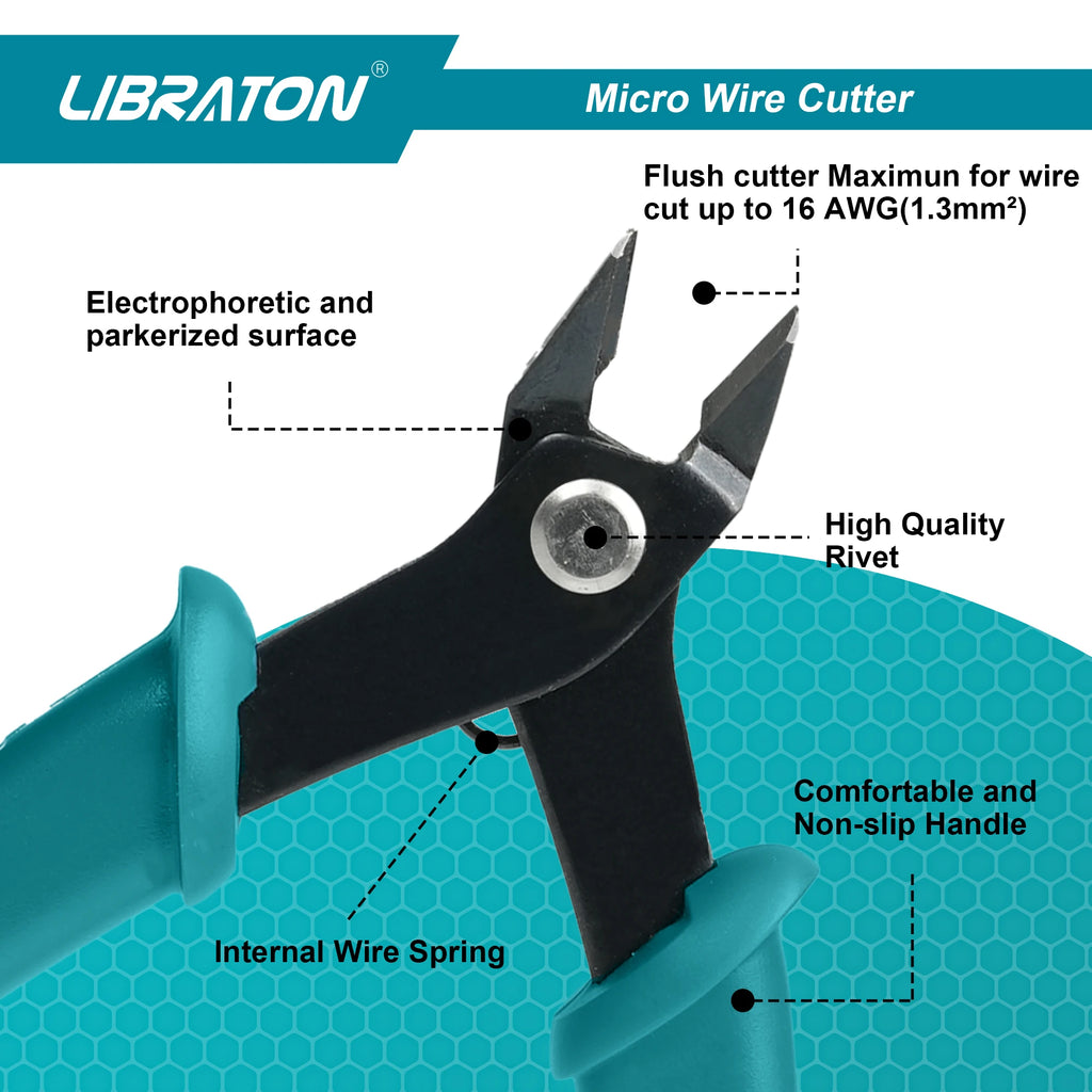 LIBRATON 5.12" Micro Wire Cutter, Precision Mini Flush Cutters and Clean Cut Pliers for Electronics, Model, Jewelry, Model Kits