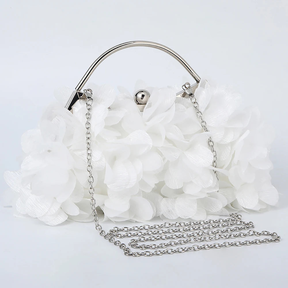 Flower Evening Clutch Purse Sweet Style Floral Wedding Romantic Bridal Handbag Metal Handle Banquet Dinner Dress Bags with Chain