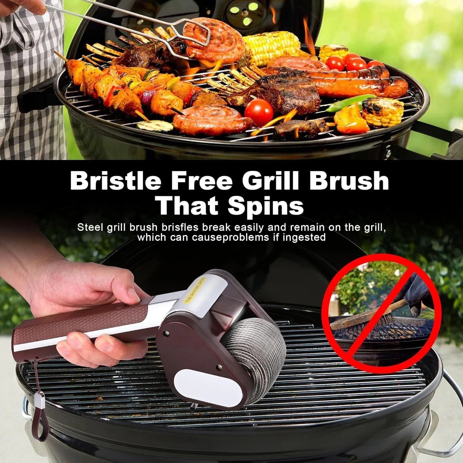 Electric Grill Brush Electric Grill Cleaner Brush Barbecue Cleaner Tool Rechargeable Cordless BBQ Grill Cleaner with LED Light