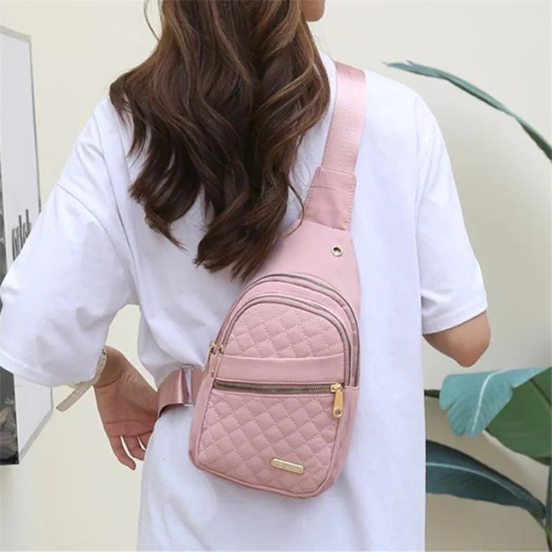 Solid Color Quilted Fanny Pack Casual Large Capacity Zipper Chest Belt Bum Bag Adjustable Sling Bag for Daily Use Lightweight