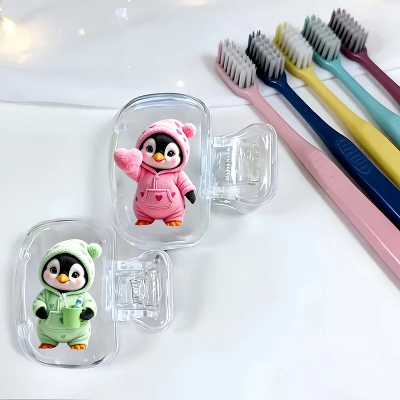 2pcs Adorable Penguins Portable Toothbrush Head Cover Storage Case Toothbrush Protector Holder Bathroom Accessory for Travel