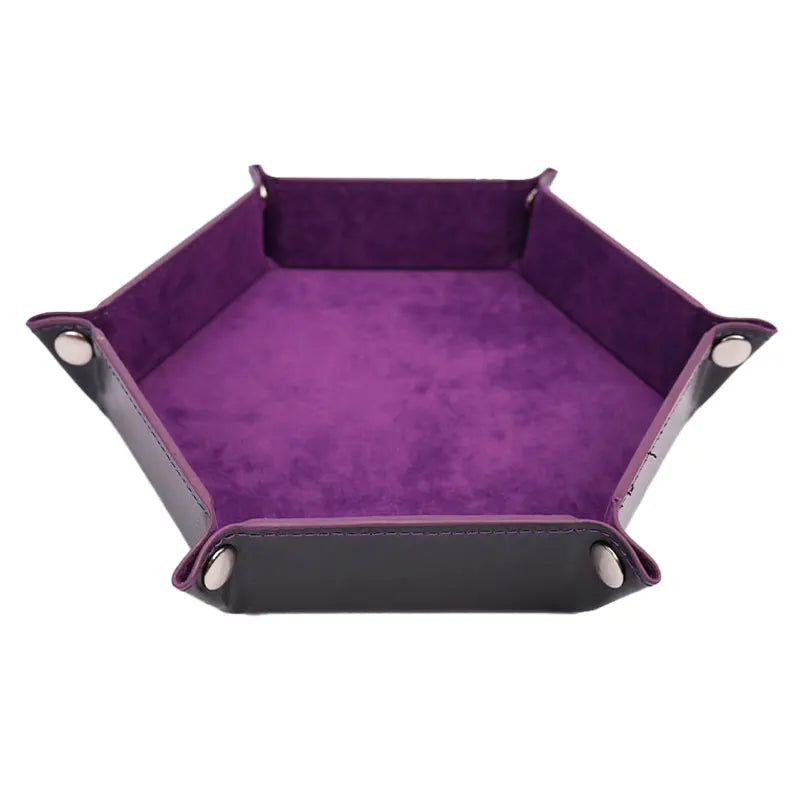 Foldable Dice Tray Box PU Leather Folding Hexagon Coin Square Game 12 Colors For RPG DnD Table Board Games