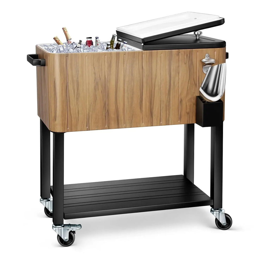 80 Quart Rolling Ice Chest Cooler Cart,Stand Up Beverage Bar Trolley For Patio Backyard Party, Custom