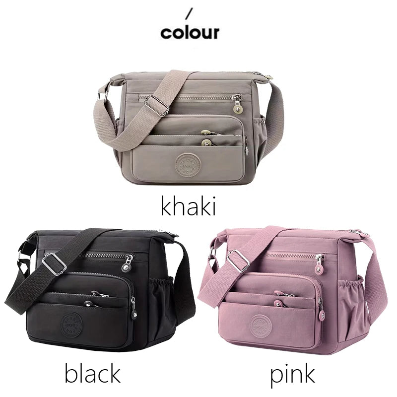 Breathable Multi-compartment Crossbody Bag Stylish Water-resistant Nylon Shoulder Purse, Lightweight Design for Everyday Use