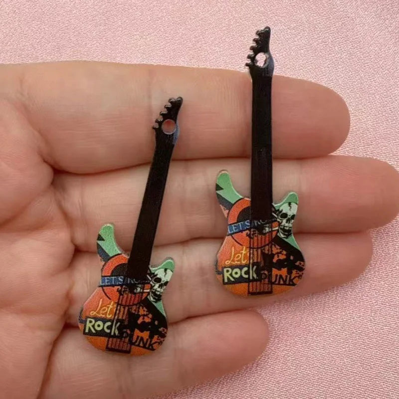 12pcs 16 color printed skeleton guitar acrylic DIY keychain earrings bag handicrafts accessories