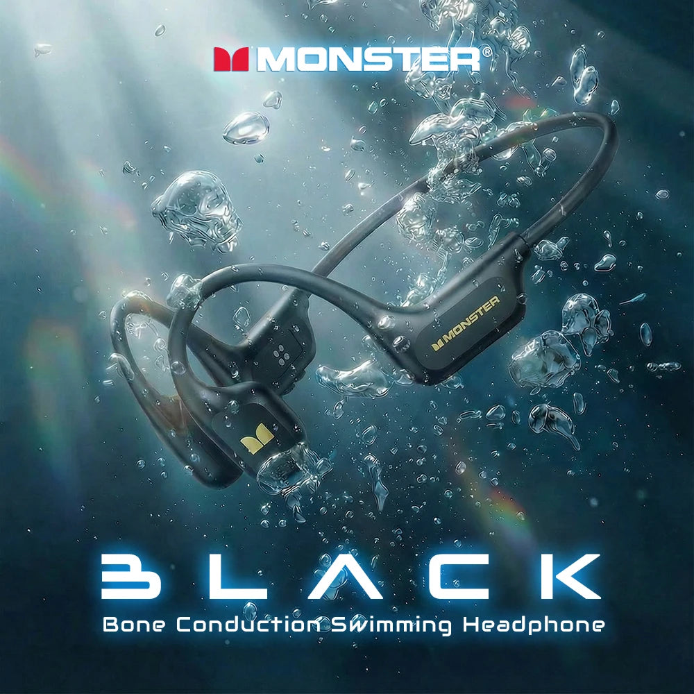 Monster BC300 Bone Conduction Bluetooth 6.0 Headphone IPX8 Waterproof Wireless Swimming Earphones Built-in 32GB Sport Earhook