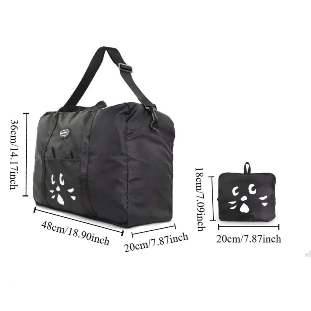 Shoulder Bag Cartoon Cat Nylon Cloth Bag Wet Dry Separation Nylon Travel Luggage Bag Portable Durable Gym Storage Bag