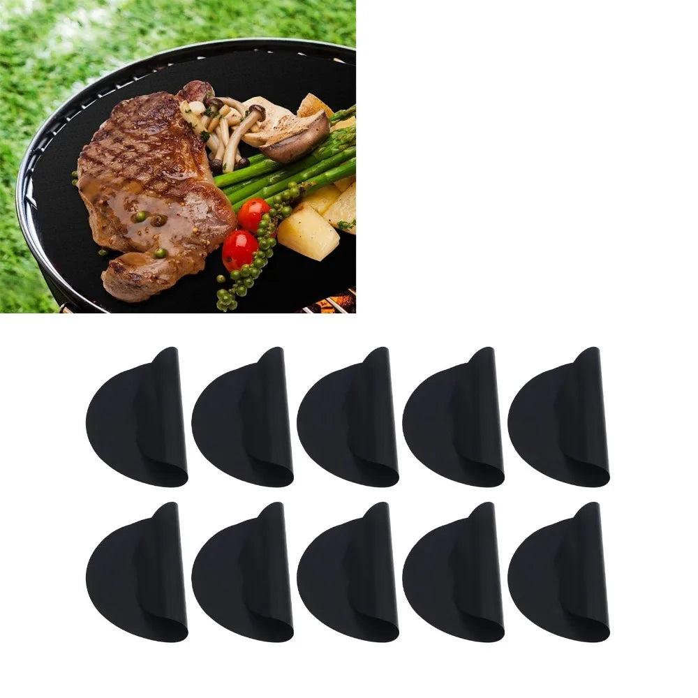 10PACK Food Pad PTFE Surface Fryer Pan Liner Round Black Baking Mat Easy Clean Non Stick Cooking Pad BBQ Grill