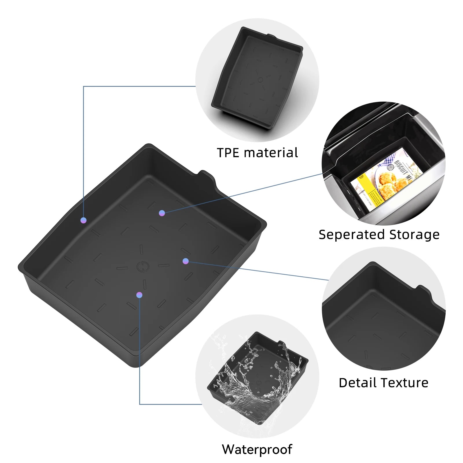 Smabee for Mazda CX-5 CX5 2026 Car Center Armrest Lower Storage Box TPE Tray Organizers Accessories Tidying Black