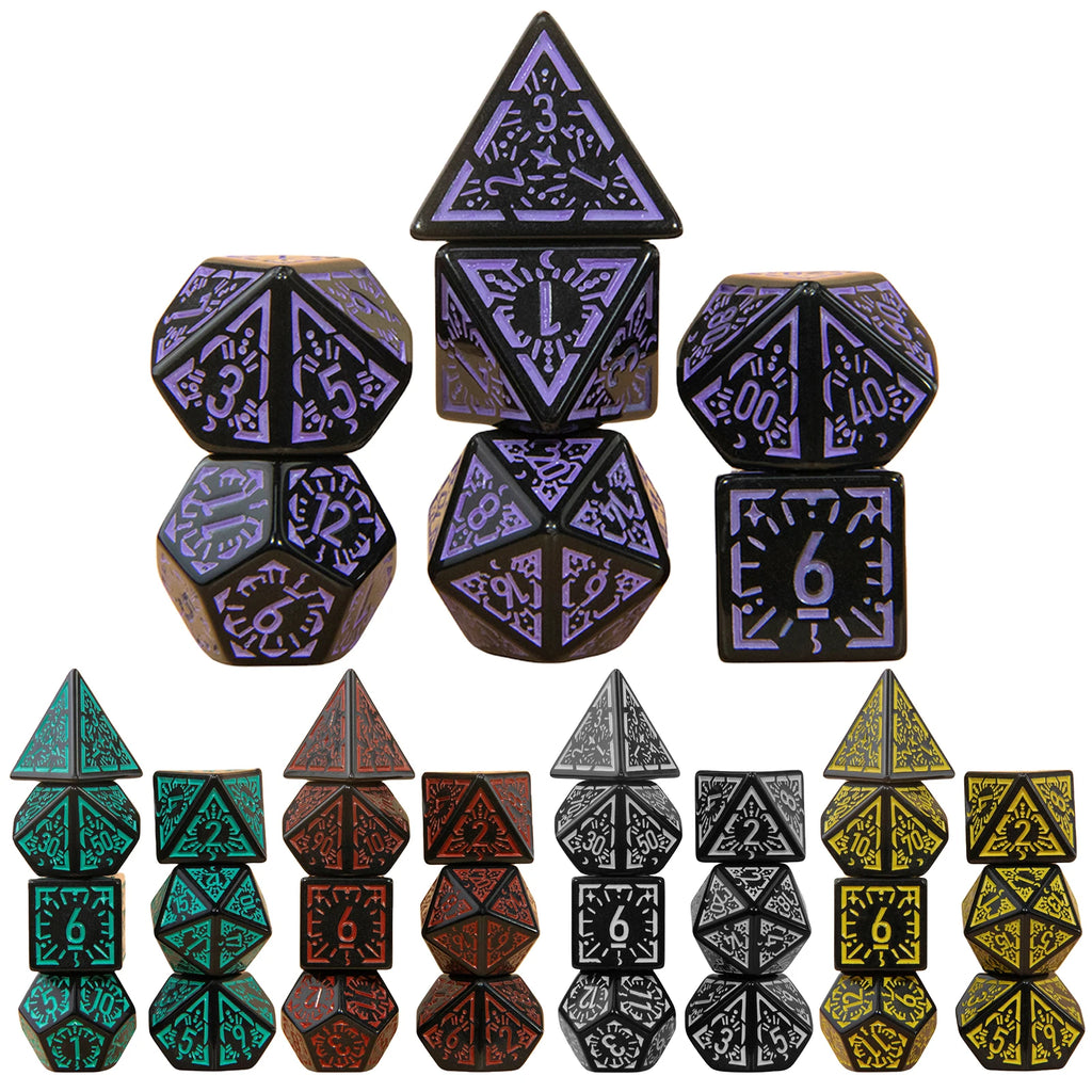 DND Dice Set 7pcs Textures Pattern Polyhedral Dice for DND Role Playing Game Accessories